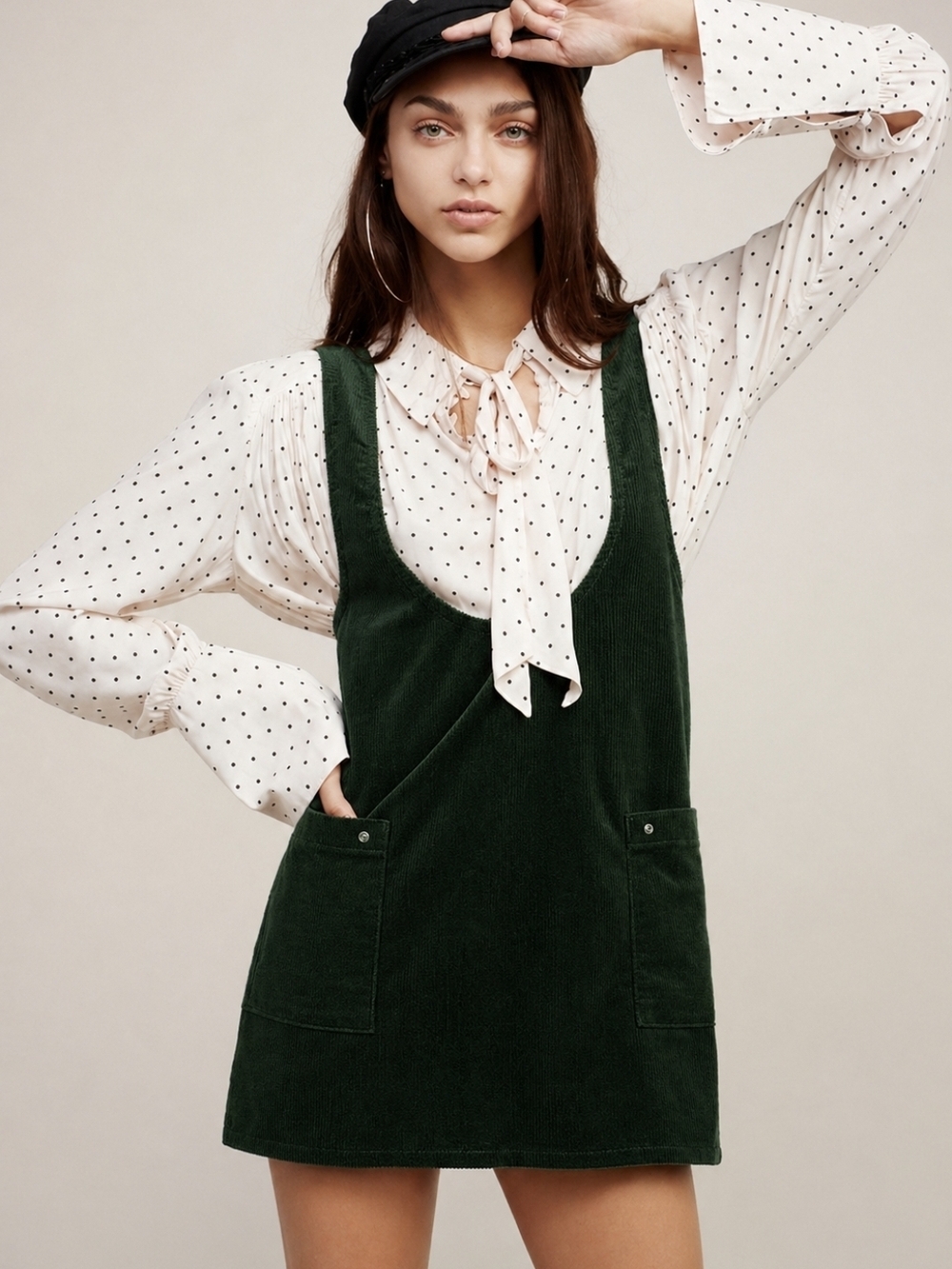 Free People Dark Green Corduroy Pinafore Mini Size 2
